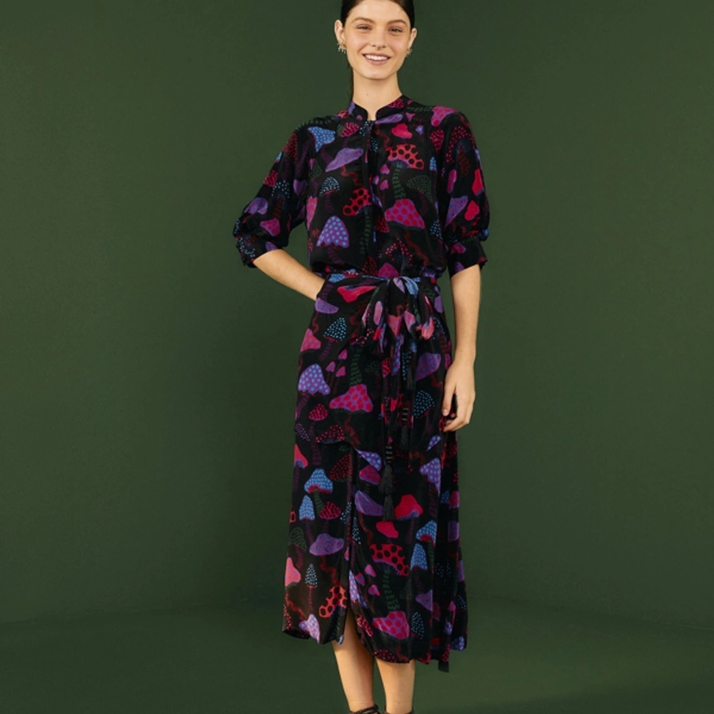 FARM Rio Black and Purple Midi Dress